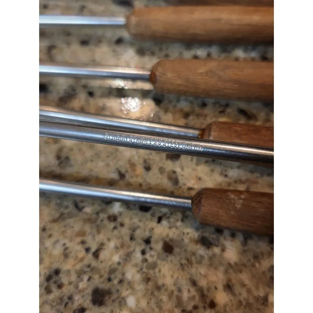 Set 6 Vintage MCM Otagiri Fondue Forks Stainless Wood‎ Handles Japan